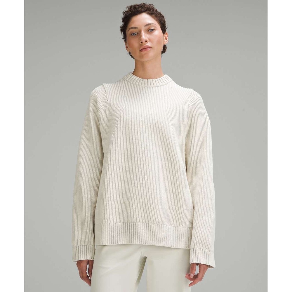 Lululemon Cotton Blend Crewneck Ribbed Sweater Bone Chunky Casual Womens Medium